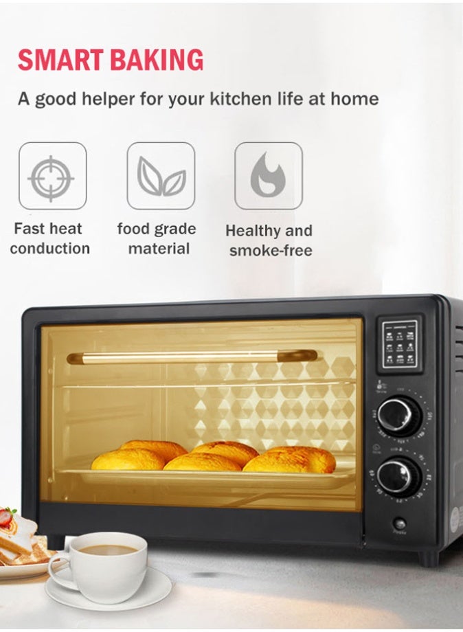 الحلم فرن كهربائي من رويا دا، سعة 48 لترًا، فرن سطحي كبير السعة بقوة 2000 وات، مع تحكم مستقل في درجة الحرارة العلوية والسفلية، هيكل من الفولاذ المقاوم للصدأ، مؤقت، للخبز والشواء، فرن متعدد الوظائف للمطبخ المنزلي - قابس أوروبي 220 فولت - Image 4